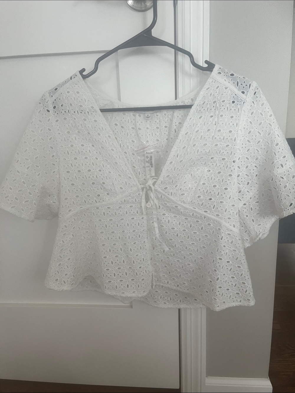 Madewell White Eyelet Tie-Front Peplum Blouse